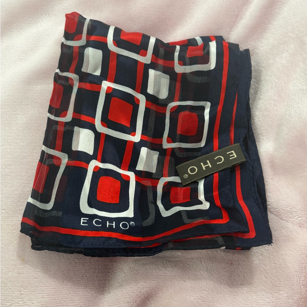 Echo Vintage Silk Scarf Red White Blue Echo Vintage Silk Scarf Red White Blue